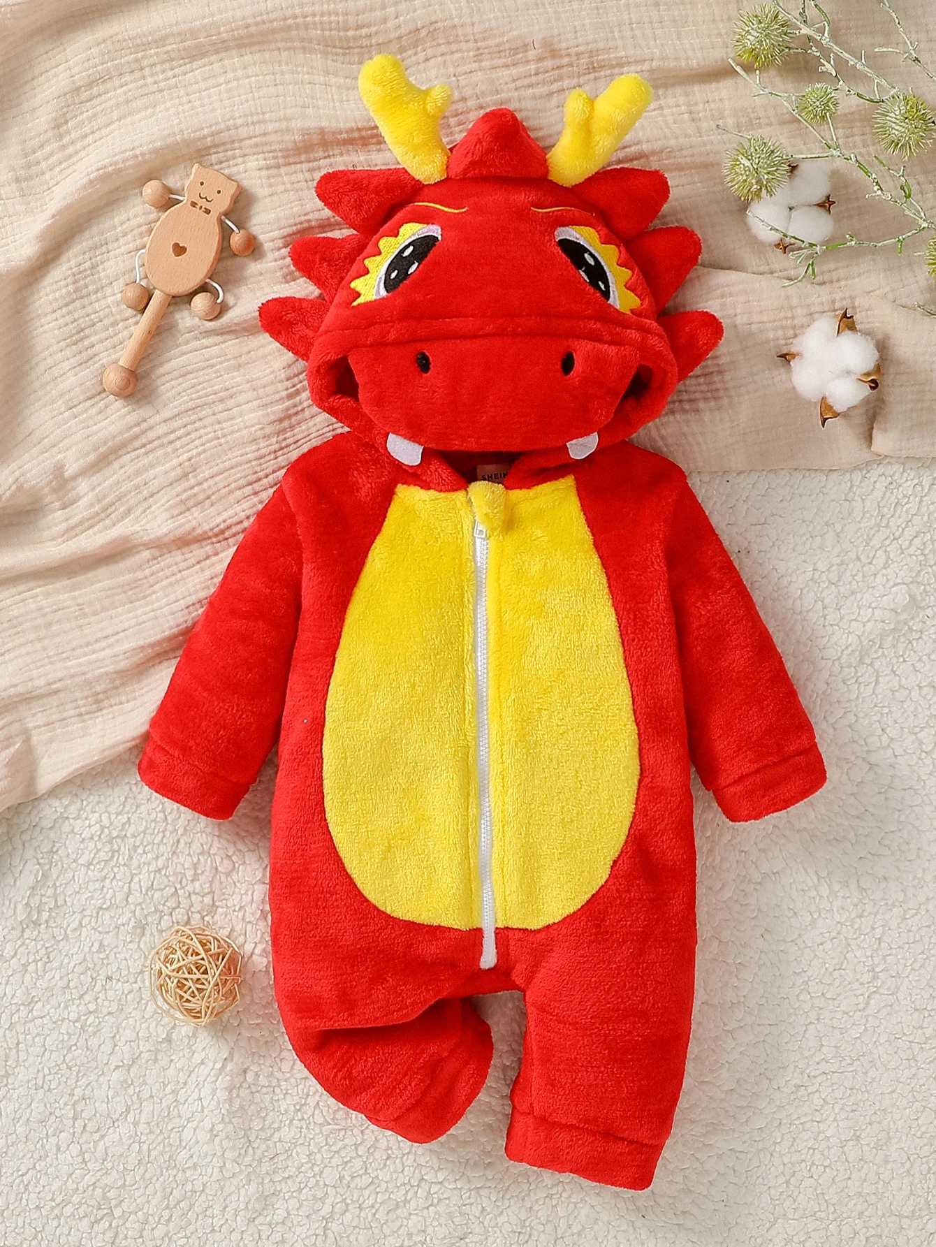 Clothing Sets 2024 New Fashion Baby Unisex Cartoon Cute Dinosaur Flannel Warm Hooded Jumpsuit For Newborn-12M Streetwear Autumn/WinteClothes H241126