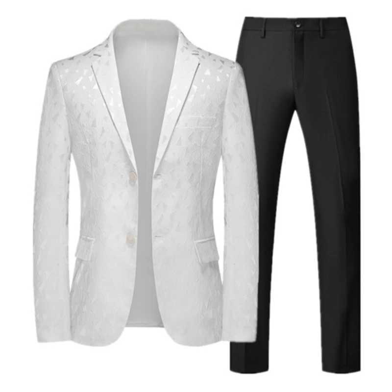 Mens Classic Jacquard Suit Set 2 Pieces (Blazer+pants) Business Fashion Brand Formal Dress Banquet Wedding Suit Set Size 6XL-M X250704