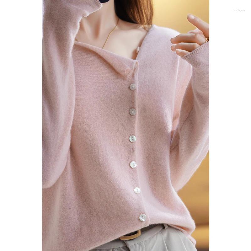 Womens Knits Women O-neck Cardigan Preppy Style Long Sleeve Sweater For Spring Autumn Merino Wool Knitwear Korean Cloth