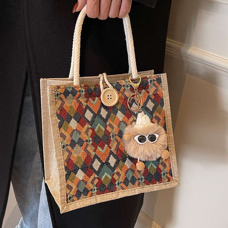 Small high-end waterproof linen handbag autumn winter, accompanied by gift and a small shoulder bag for carrying