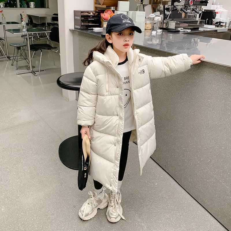 Down Coat Boys Girls Cotton Padded Jacket Children Long Over-the-knee Korean Thickened Coats Kids Warm Keep Hooded Parkas CH179 H241123