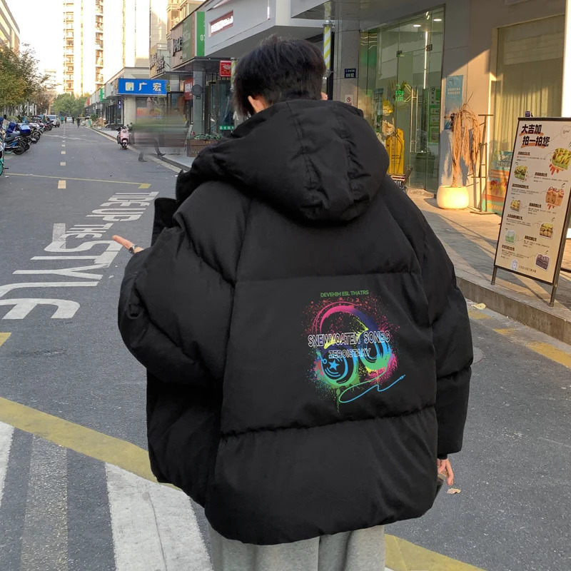 Winter bread jacket mens winter fashion warm mens park as a large headwear printed mens cotton coat oversized mens clothing 241121