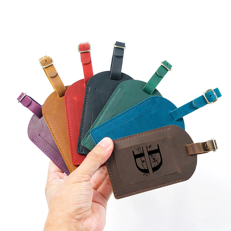 Personalized Luggage Tag Engraved Crazy Horse Label Baggage Boarding Tag Address Card Tag For Luggage And Travel Bags Gift 241114