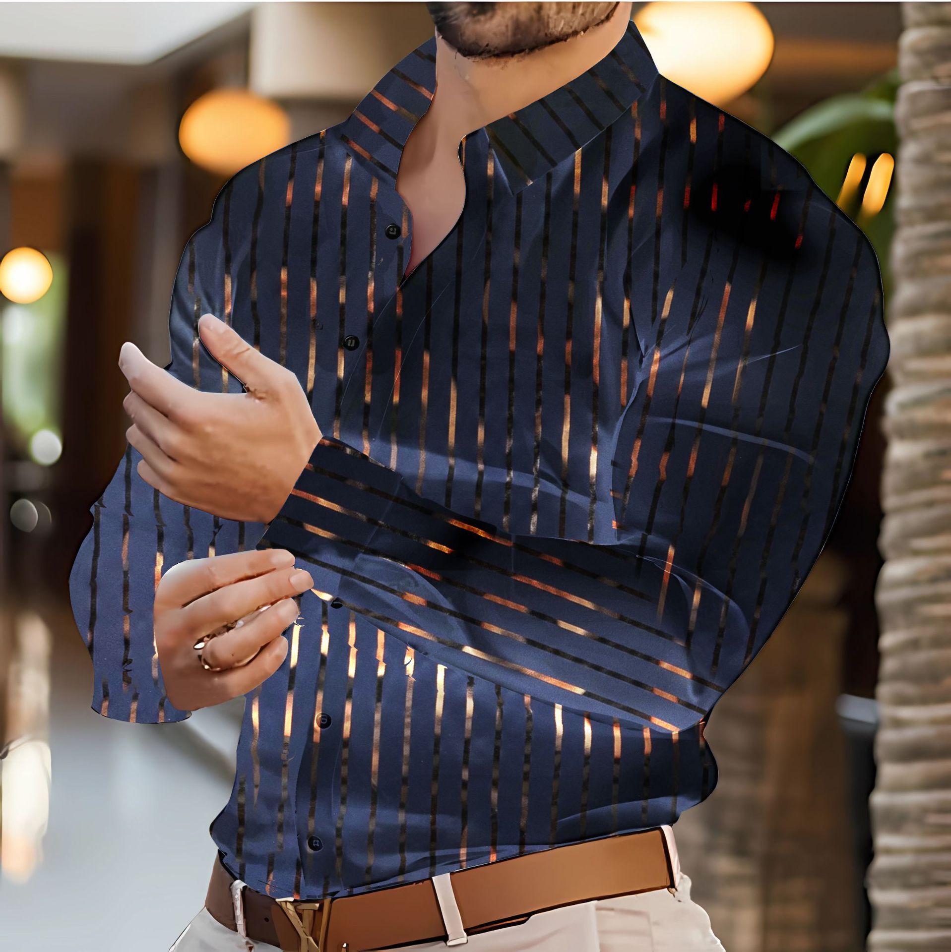Mens Striped Tops Quality Casual Streetwear T shirt New Men Shirts Luxury Stylish Slim Fit Long Sleeve Dress Shirts Male Business Formal Dress Shirts 