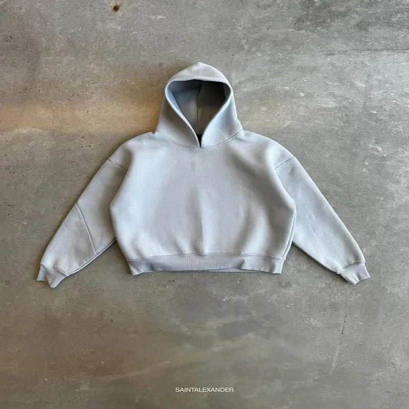 Y2k autumn and winter simple thick street hoodie casual loose solid color Y2k mens hoodie 241126