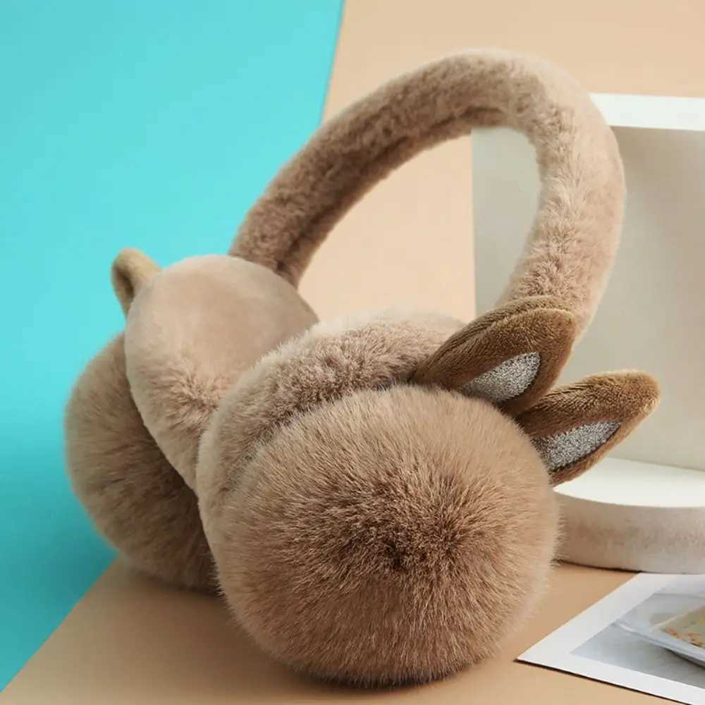 Womens fashionable ear muffs rabbit ear foldable ear muffs artificial fur plush winter warm ear muffs W241126