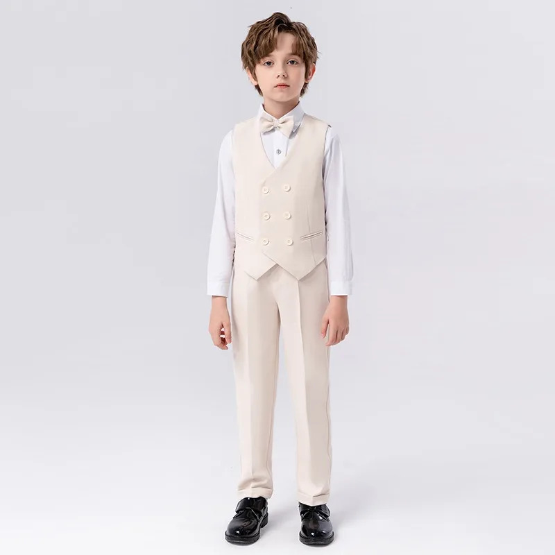 Baby Boys Suits for Weddings Kids Party School Uniforms Clothing Coat Vest Pants Bow Tie Brooch 5Pcs Fashion show costumes 241126