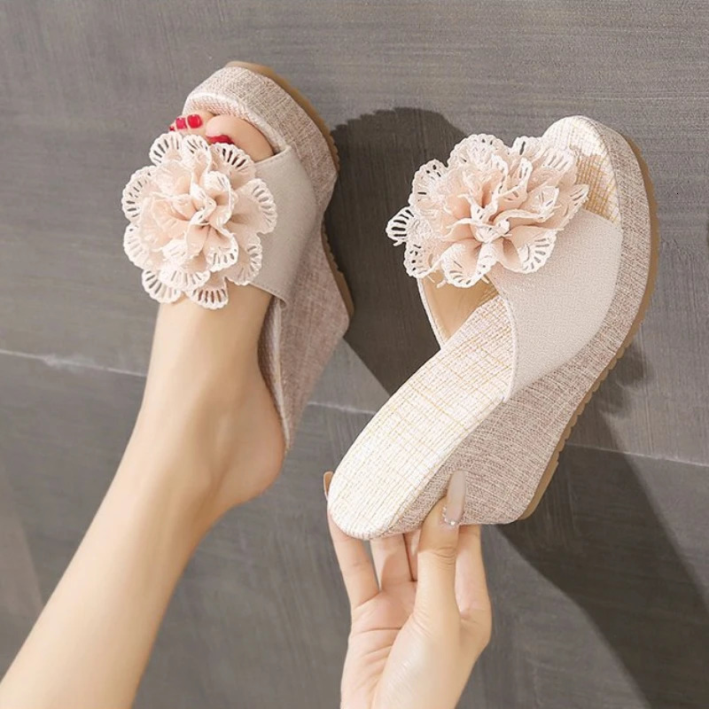 Summer beach platform womens wedge slider sticker bow womens sandals chlorine shoes slider 241126