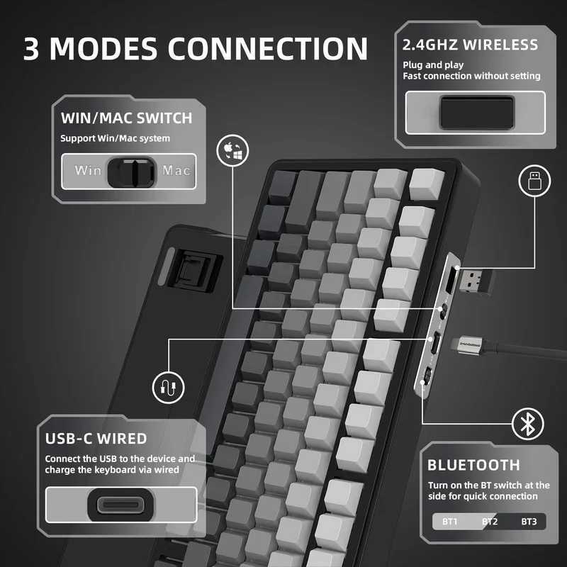 Attack SHARK X85 mechanical keyboard 2.4G three mode RGB effect TFT sn metal knob fl key hot switch win Y241126