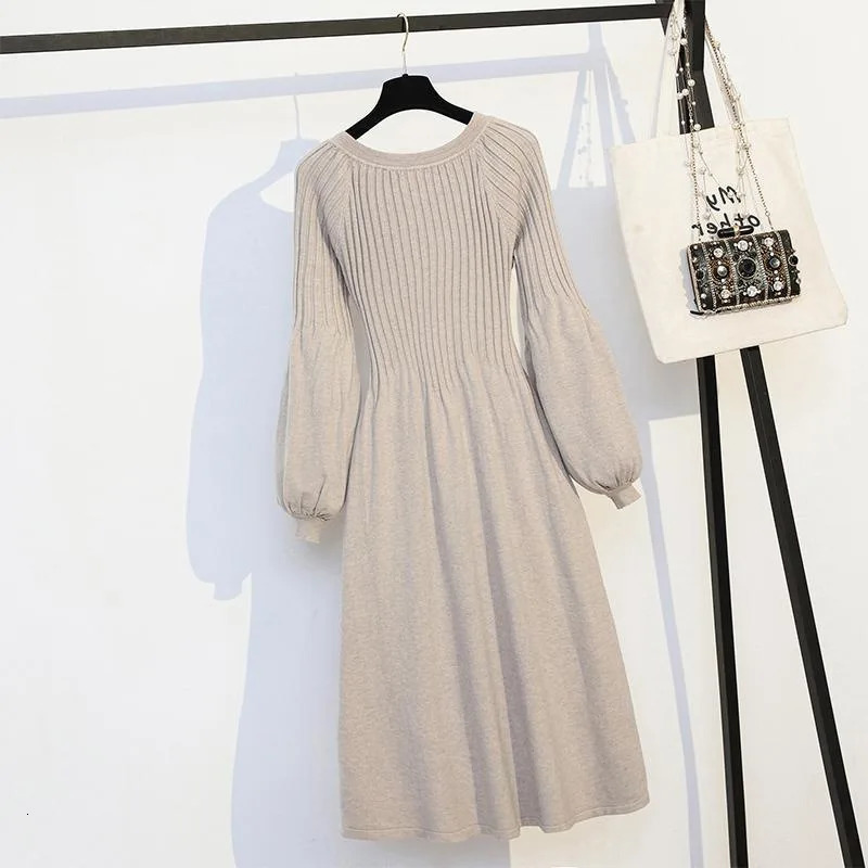 Plus Size Dress Loose Belly Covering Medium To Long Length Knitted Base Sweater Autumn Winter Simple Versatile Skirt 241112