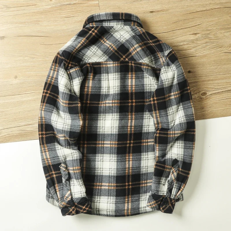 Mens winter warm long sleeved shirt jacket wool plain flannel shirt outdoor casual jacket hiking fishing shirt 241126