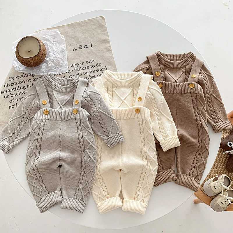 Clothing Sets Autumn Spring Korean Style Newborn Baby Girls Boys Solid Color Knitting Clothing Set Sweater Overall Children Clothes Suit H241126