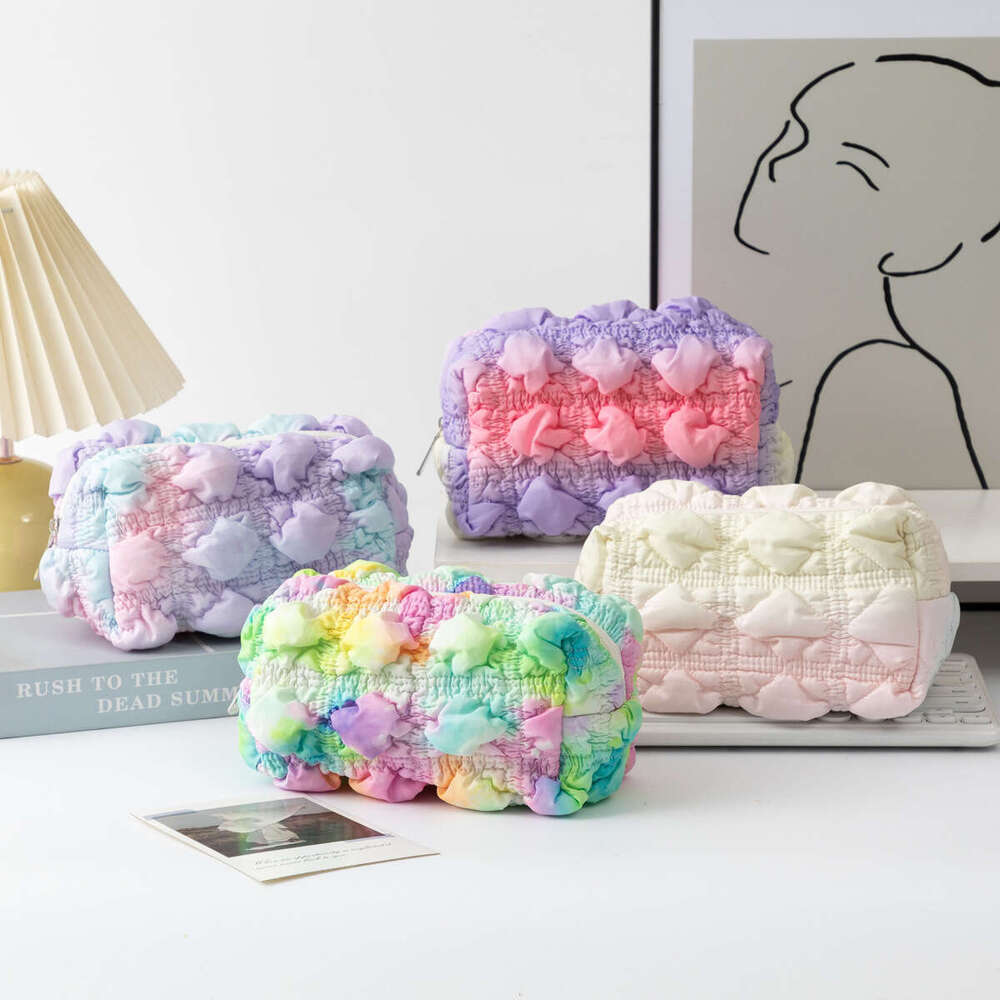 New Bubble Grid Makeup for Women, Handheld, Portable, Square, Waterproof, Cute, Travel, Toilet and Storage Bag