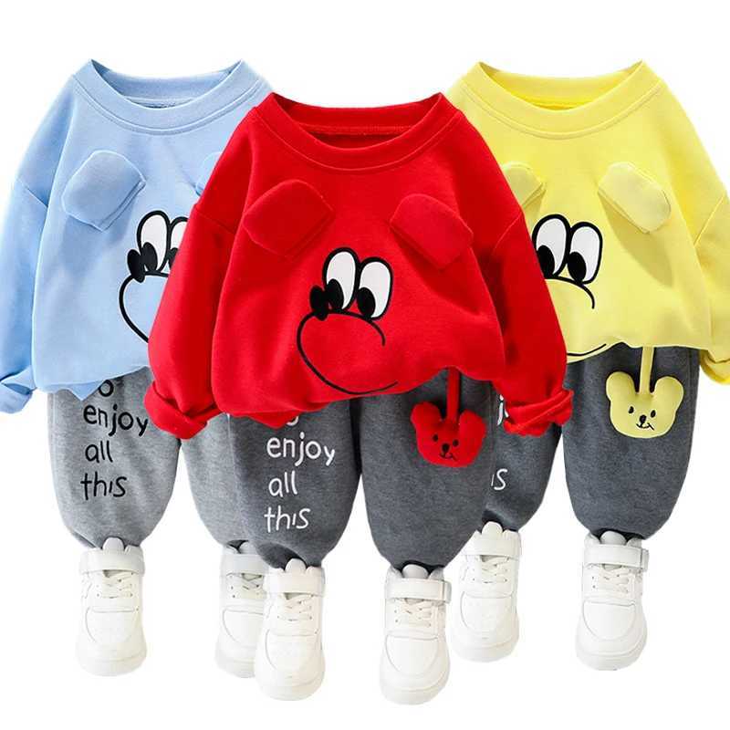 Clothing Sets New Children Clothing Sets for Baby Boys Girls Cartoon Pullover Sweatshirt Pants 2Pcs Infant Casual Oufits Kids Tracksuits H241126