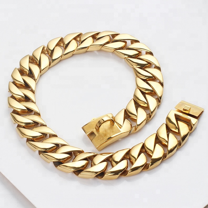 Custom Luxury Durable Gold Plating Stainless Steel Pet Dog Collar
