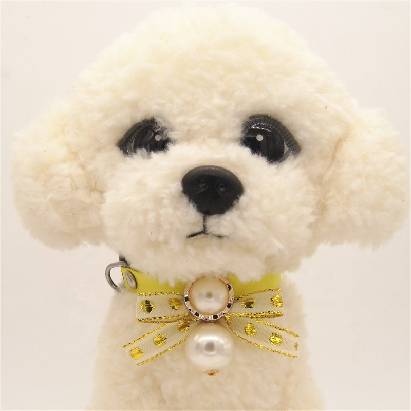 Seven-color pearl bow PU collars for cats and dogs Pet collars Factory wholesale Pet supplies