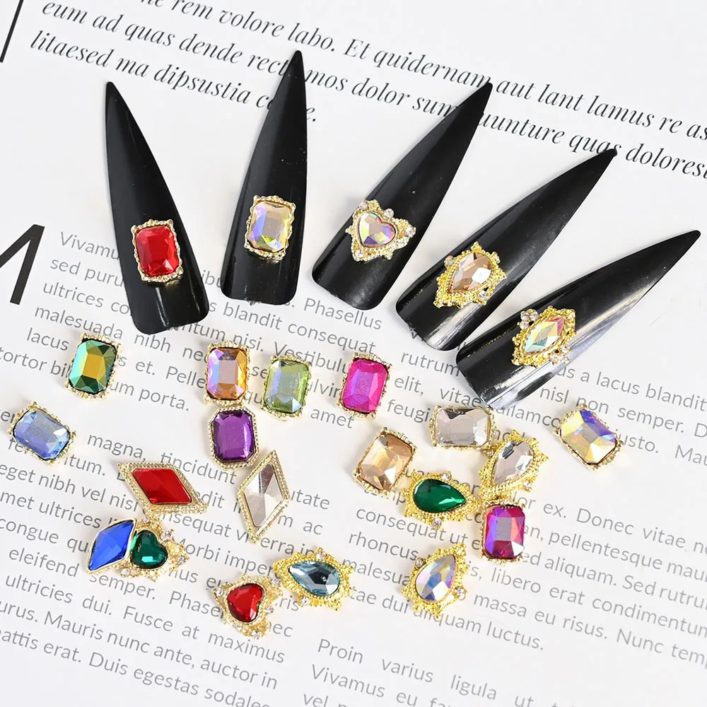 24Grids * 5pc 3D nail alloy gemstone rhinestone jewelry charm heart-shaped crystal gemstone DIY nail processing accessories 241126
