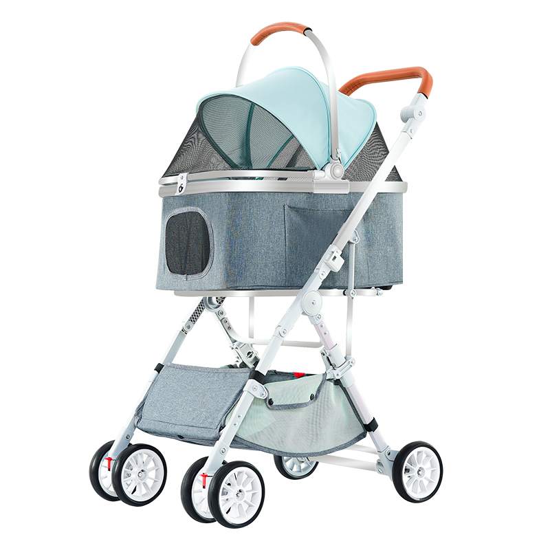 //Hot Sale Luxury 4 Wheels Folding Easy to Assemble Pet Trolley Dog Stroller Factory Price