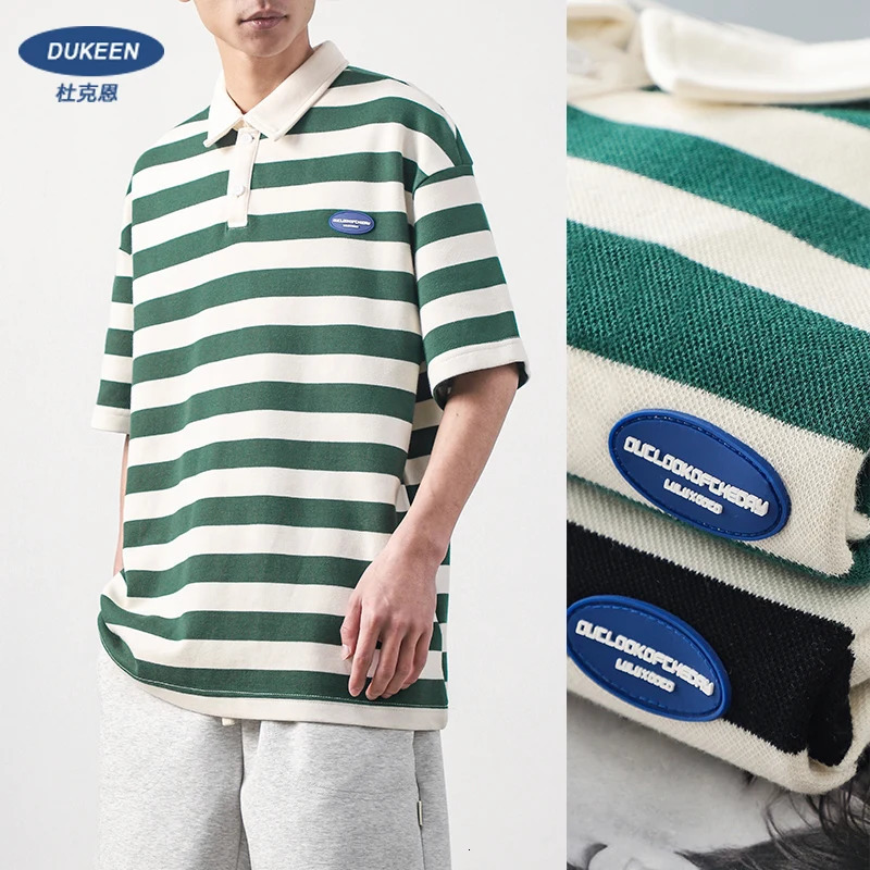 DUKEEN Striped Shortsleeved Polo Shirt Cotton 2023 Summer Lapel Tshirt Casual Halfsleeve Mens Tops 240417