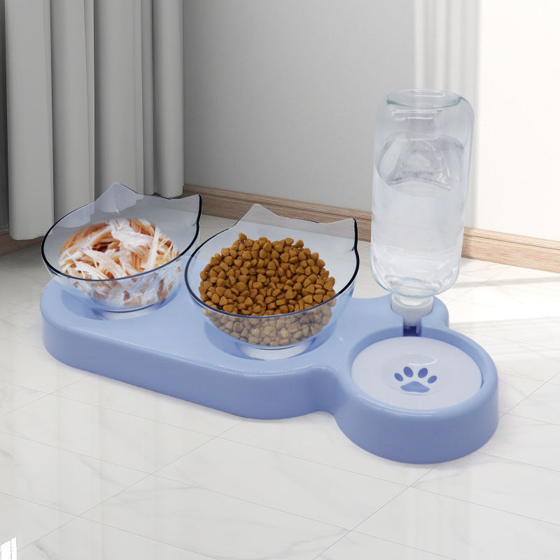 2024 New Arrival Automatic Pet Feeding Double Bowl for Cats & Dogs Elevated Tilted Pet Double Bowl Feeders for Food & Water