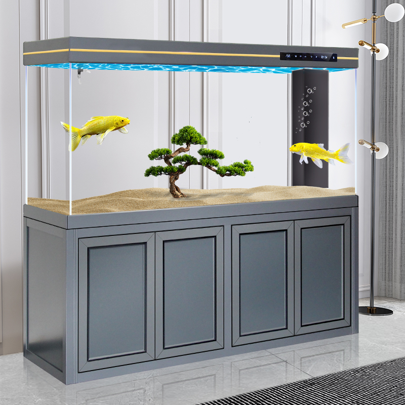Large fish tank glass aquarium living room dragon fish tank 1.2m 1.5m 1m 3M aluminum alloy bottom cabinet bottom filter