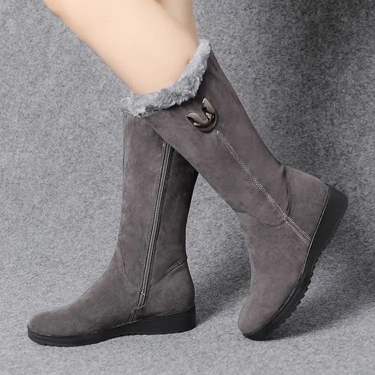 Warm Chelsea High Fur Boots Women Winter Shoes for Women Chunky Mid-calf Plush Snow Flat Boots ZIP Fashion Botas De Mujer 241114