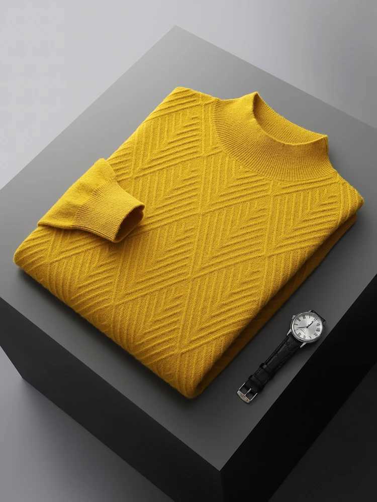 Mens 100% pure wool knitted sweater with loose collar and floral long sleeved casual top warm bottom shirt for Spring Festival autumn and winter X2411