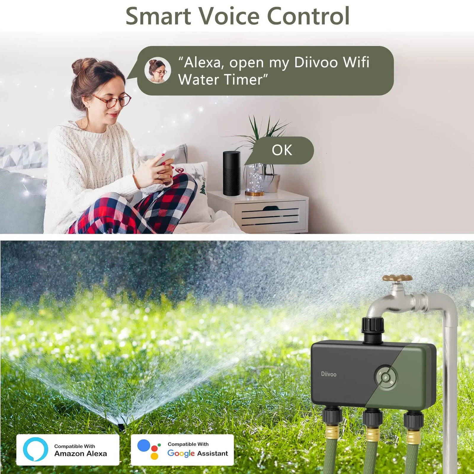 Diivoo WIFI controller timer intelligent courtyard irrigation system garden timer hose control device with Alexa support 241125