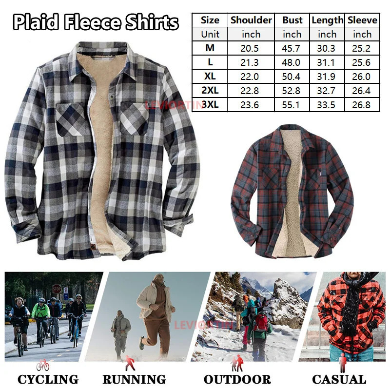 Mens flannel shirt jacket chest pocket wool lining long sleeved buttons mens jacket autumn and winter warm clothing 241126