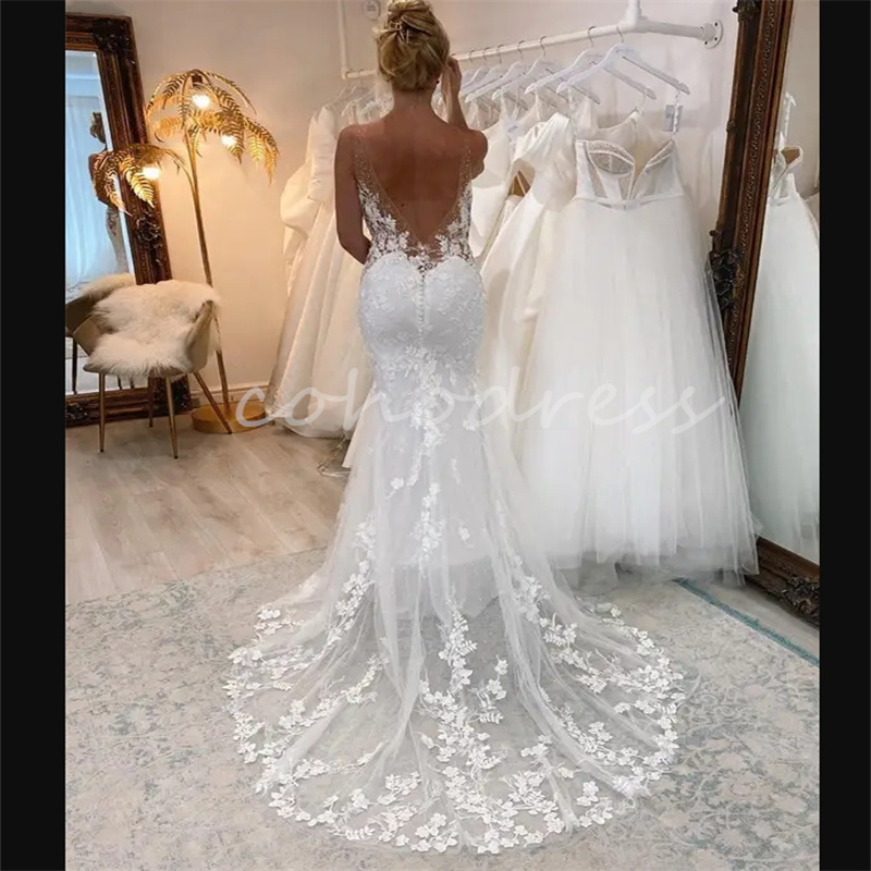 Luxury Mermaid Lace Wedding Dresses Sexy V Neck Beaded Appliques Country Bridal Gowns Court Train Church Bride Dress Gelinlik Vestio De Novia 2025