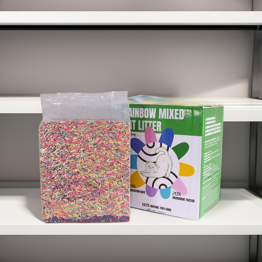 Most Popular OEM ODM Rainbow mixed flavor cat litter supported in a variety of customized packages tofu cat litter
