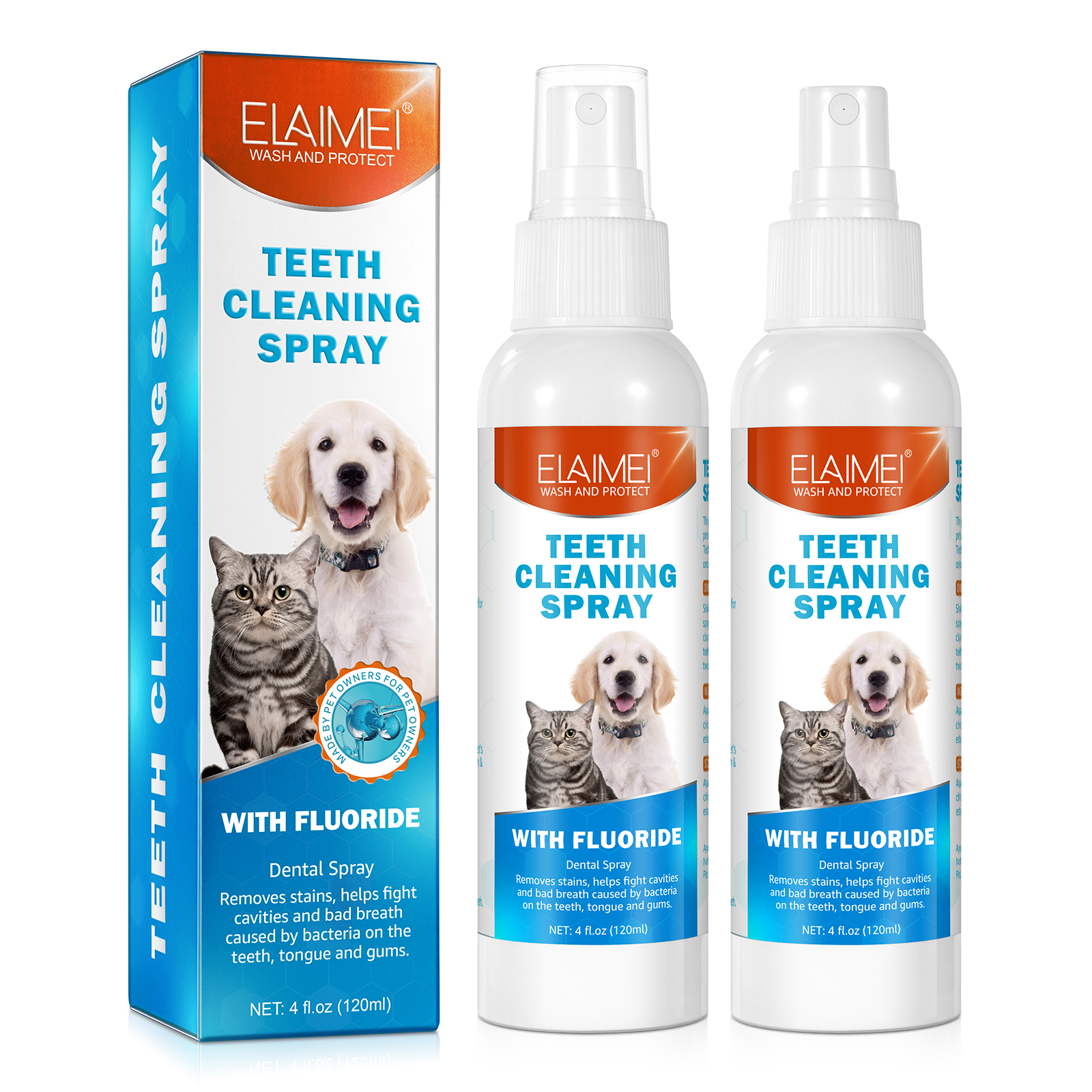 ELAIMEI Dog Oral Spray Removes Tartar Plaque and Freshens Breath Dental Spray for Healthy Teeth Gums