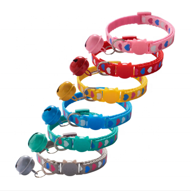Upgraded Big Bell Hot Selling Printed Cat Paw Design multiple colour adjustable Pet Collar nylon cat dog collar