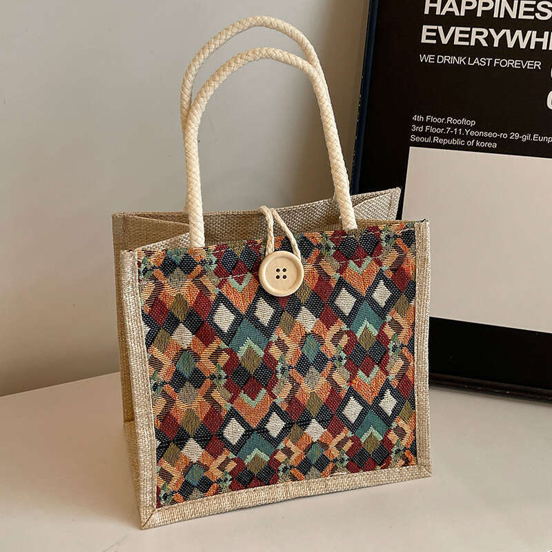 Small high-end waterproof linen handbag autumn winter, accompanied by gift and a small shoulder bag for carrying