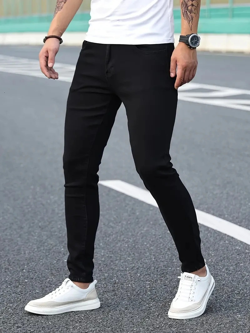 Men Classic Advanced pencil Jeans Jean Homme Man Soft Stretch Black Biker Masculino Denim Trousers Mens Solid Pants 241126wtt