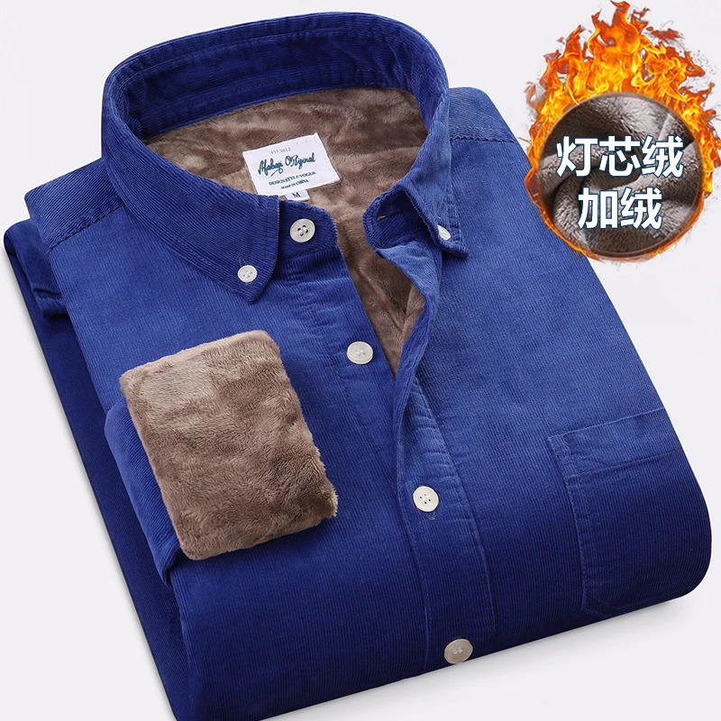 Corduroy Warm Shirt Cotton Plush Thick Mens Shirt Winter Warm Mens Clothing Wool Lining Velvet Coat Windproof Coat 241126