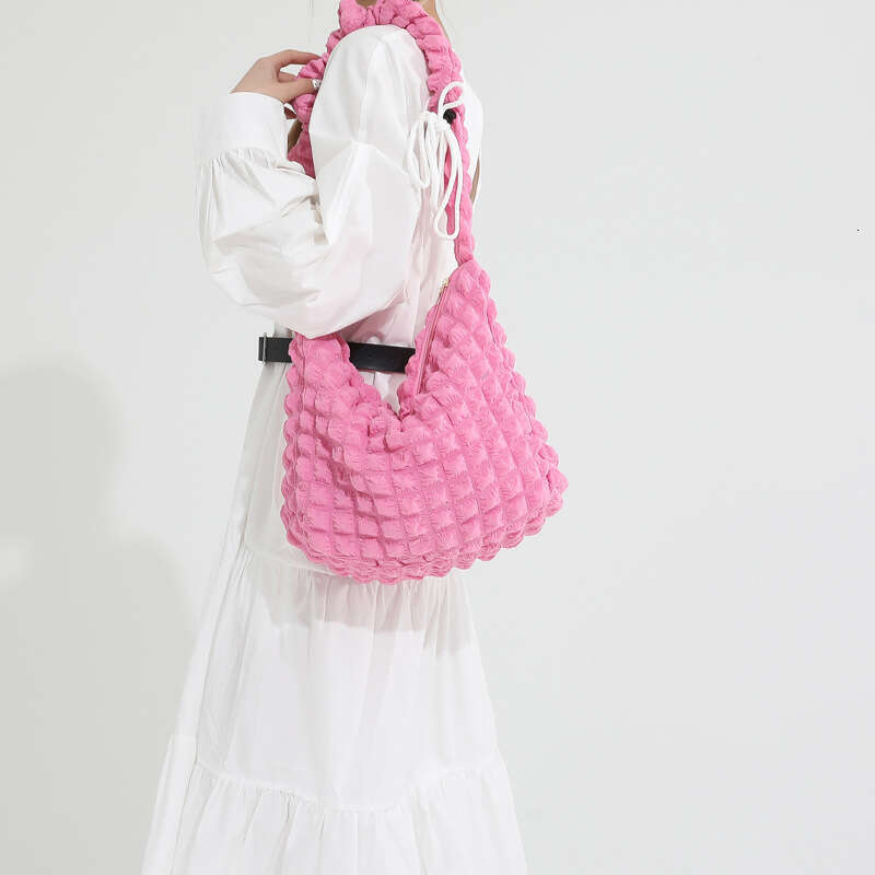 Korean version of Ins pleated cloud tote trendy large capacity soft crossbody bag, girl solid color simple bubble puff bag