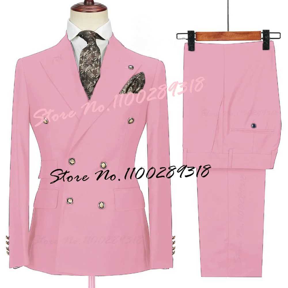 2024 Costume Homme White Double Breasted Business Suits For Men Groom Tuxedos Wedding Terno Masculino Slim Fit 2PCS(Blazer+Pant) X250704