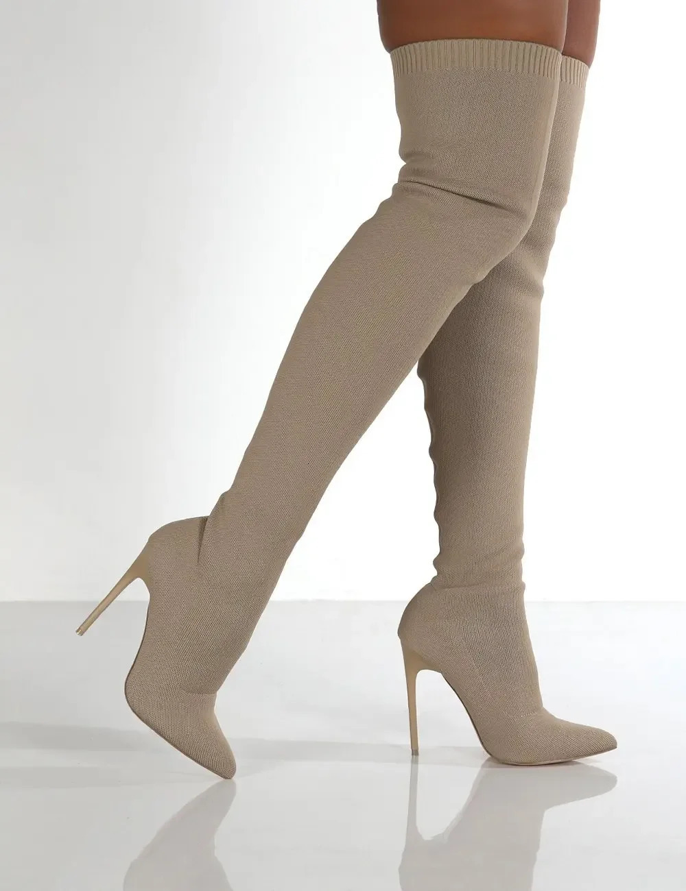 Ladies Socks Over The Knee Women Boots Stretch Fabrics High Heel Slip on Shoes Pointed Toe Woman Long Boots Size 36-43 241114