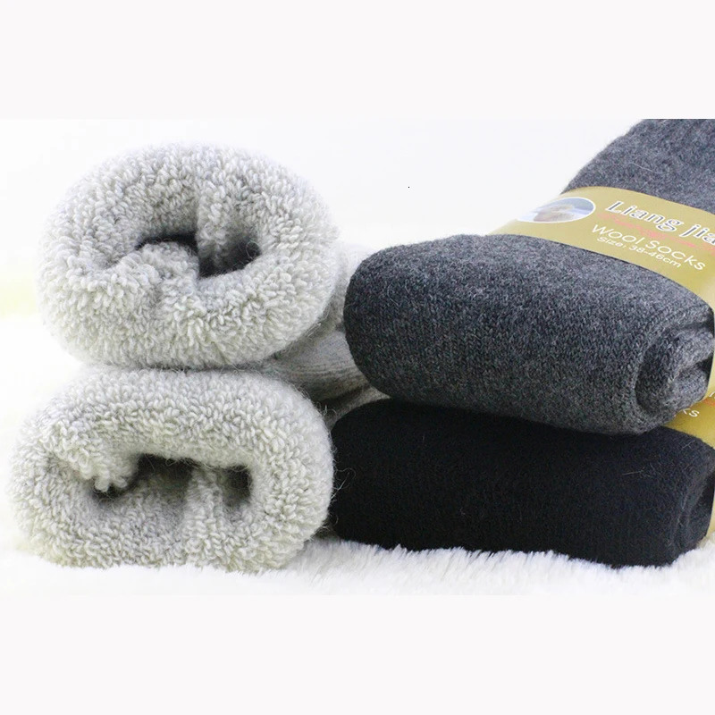1 set=3 pairs=6 wool socks Warm socks with thick velvet solid color thick winter wool socks Mens socks Winter 241126