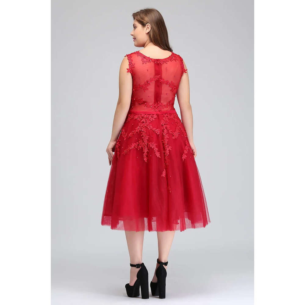 Size Real Image Red Plus Short Tail Tulle Lace Beaded Knee Length A Line Formal Party Evening Dresses Cps
