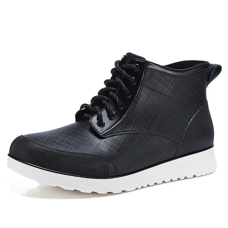 2024 Couple Lace Rain Boots Mens Outdoor Non slip Waterproof Work Waterproof Boots Fashion Couple Ankle Platform Rain Boots 241126