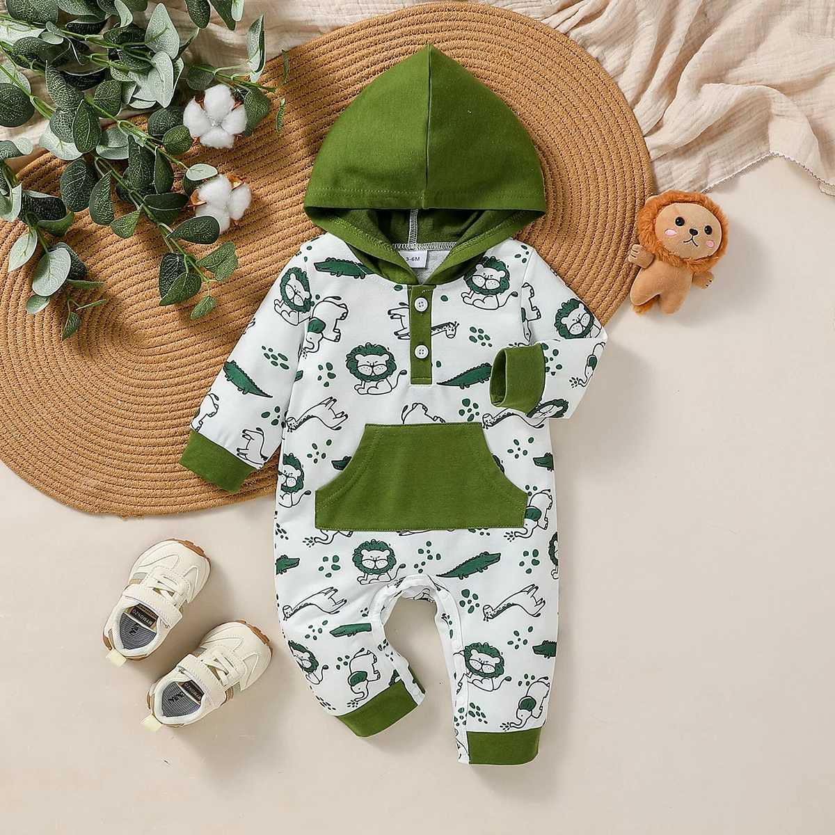 Clothing Sets Baby Boys All Seasons Hooded Cartoon Animal Cute Jumpsuit Newborn Fashion Daily Wear H241126