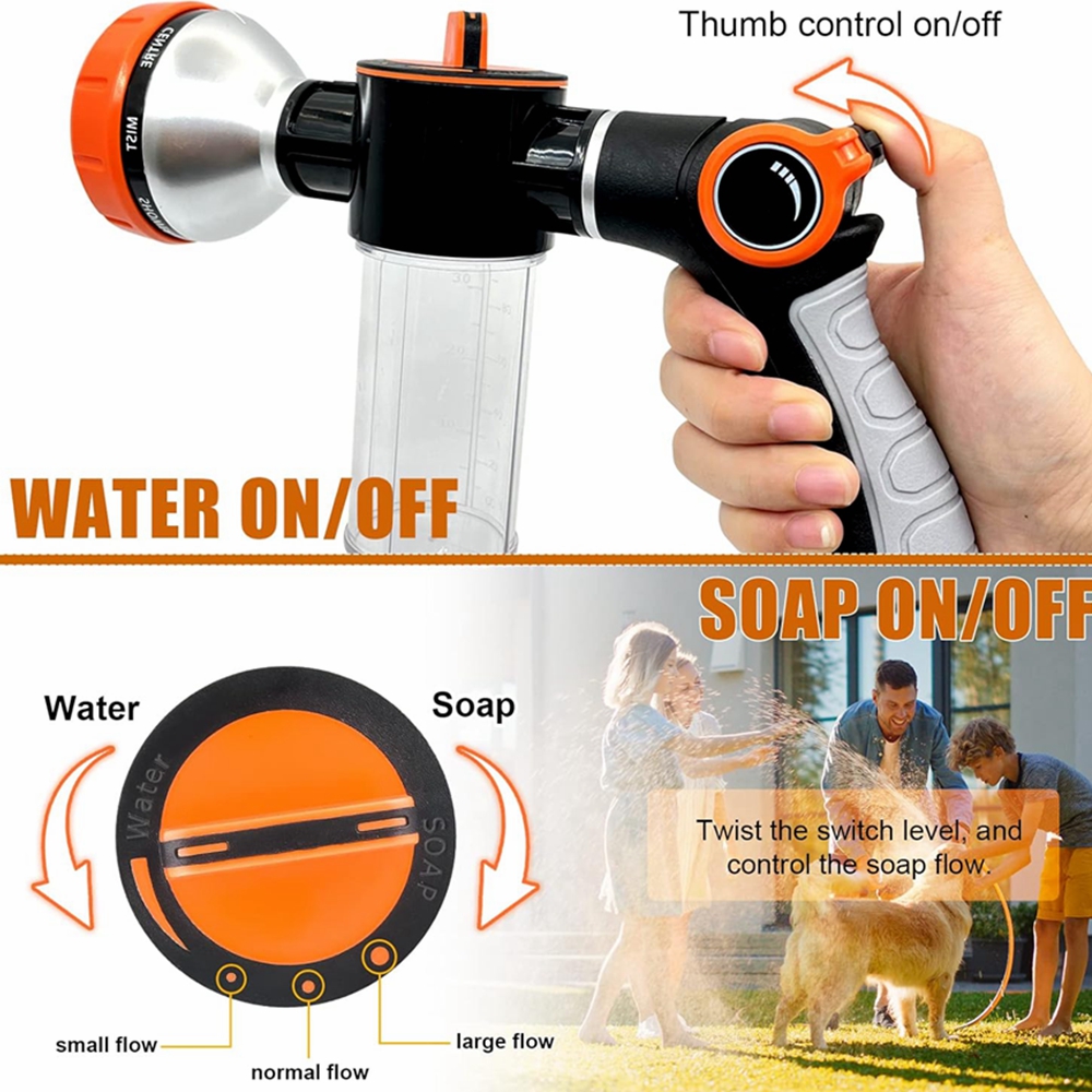 8 in 1 Showering Pet Garden Hose Nozzle Sprayer Upgrade Pup Jet Dog Wash with 100CC Soap Dispenser Bottle and Dog Washing Gloves