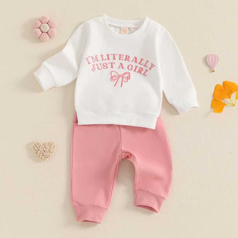 Clothing Sets Baby Girls Kids 2-piece Outfits Embroidery Letters Bow Long Sleeve Sweatshirt with Elastic Waist Sweatpants Activewear 0-3Years H241126