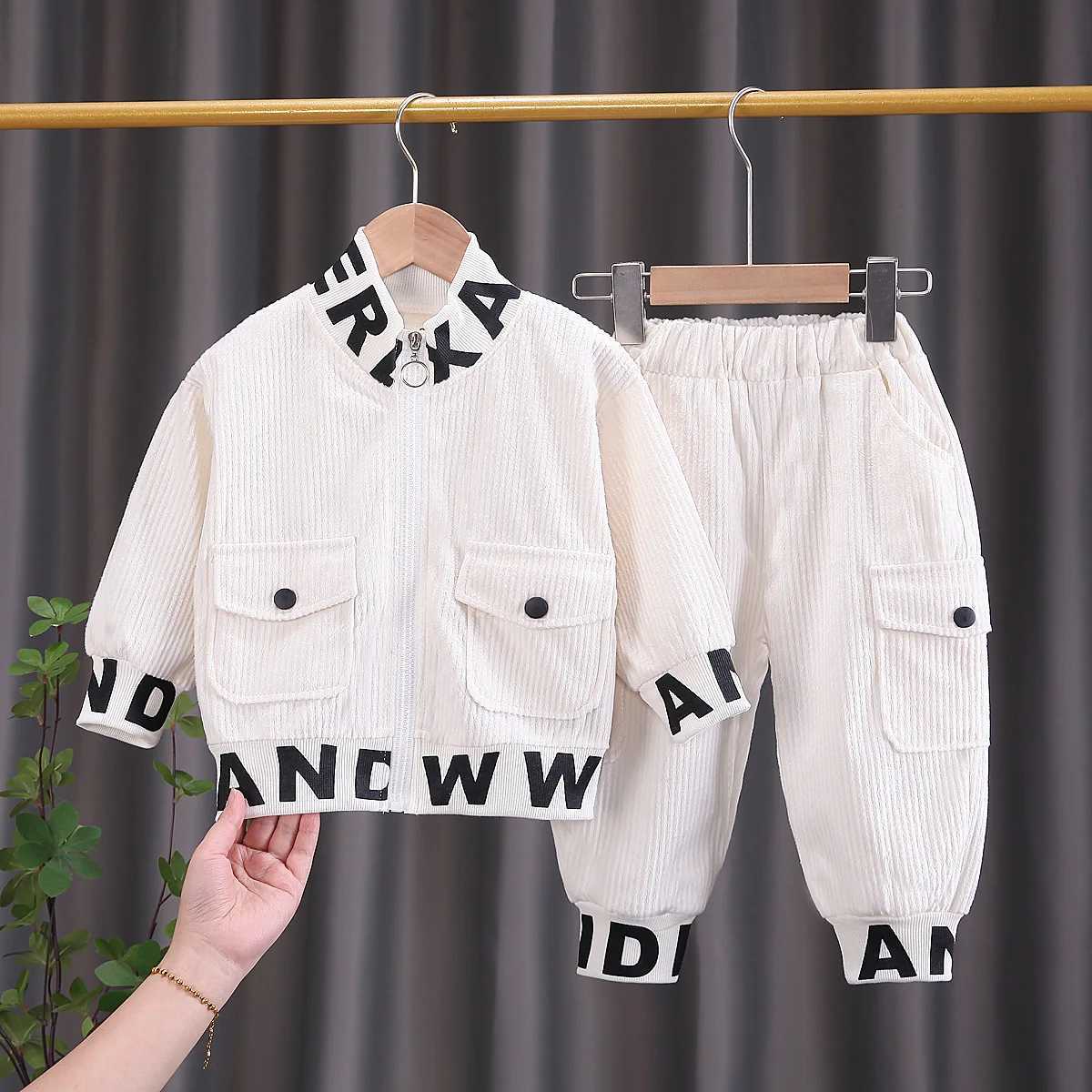 Clothing Sets Spring Baby Boys Clothing Set Corduroy Zipper Jacket Coat + Pants 2Pcs For 1-5 Years Kids Casual Outifts Children Tracksuit H241126