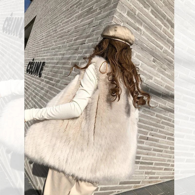 Autumn/Winter Fox style Fur Vest Womens Loose Fur Warm Casual Coat Womens Sleeveless Coat 241126