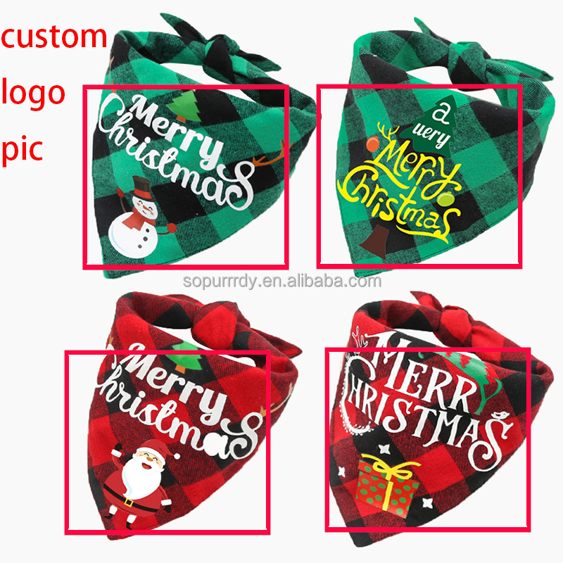 Hot Sale Promotional Gifts Custom Logo Pet Accessories Supplies Cotton Double Layer Printed Plaid Triangle Dog Scarf Bandana