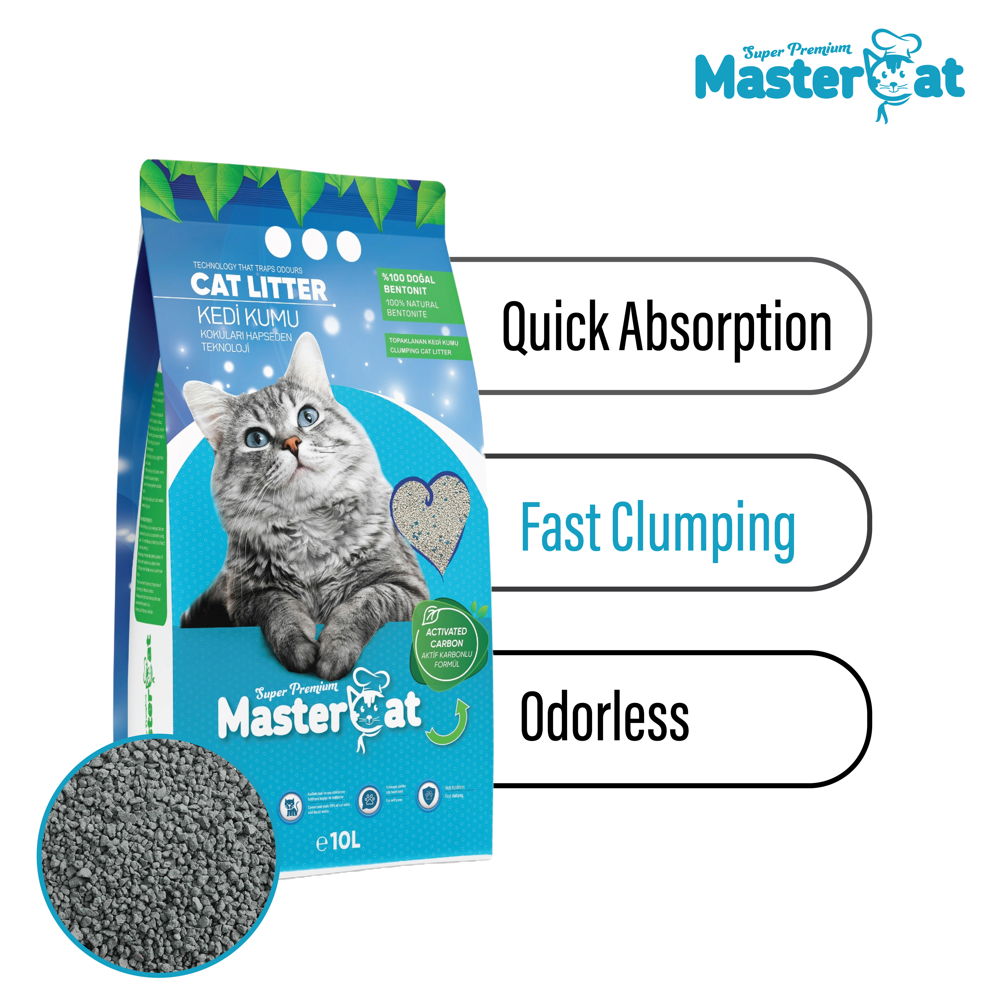 10L MasterCat Sand - High-Quality Fast Clumping Bentonite Cat Litter Scented with Marseille Soup for Cats Wholesale