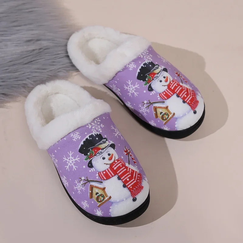 Winter Christmas Cotton Slippers for Woman Cute Cartoon Anti-slip Girls Fashion Indoor Home Floor Shoes Fashion Party Slides 241126